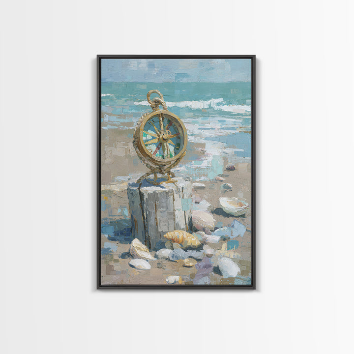 Antique Compass with Rope and Shells Canvas Print, Nautical Art, Antique Decor, Coastal Decor, Harbor, Downloadable Prints, NAU-2x3-82