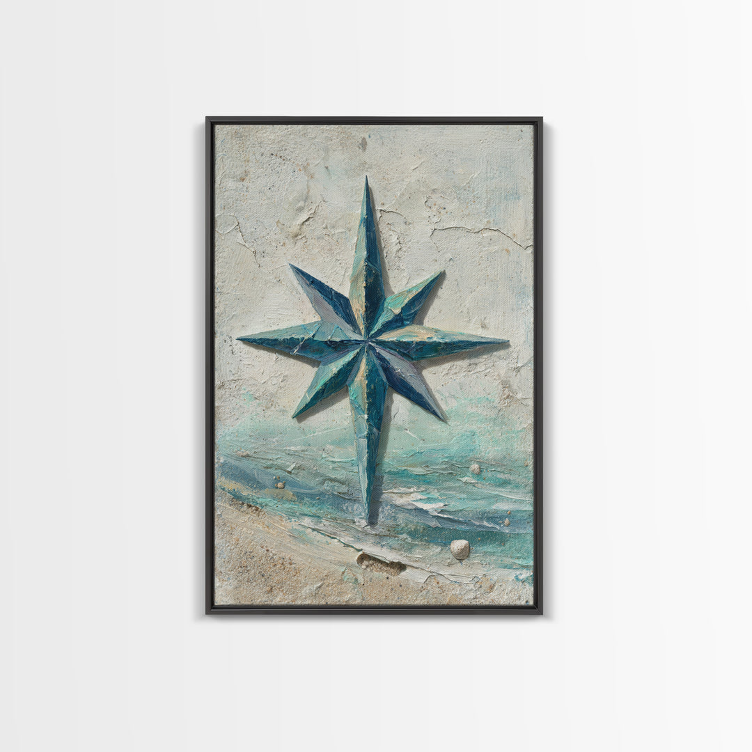 Nautical Star Compass Rose Framed Canvas Print, Nautical Art, Printable Art, Coastal Decor, Fine Art, Harbor, Gallery Wall, NAU-2x3-94