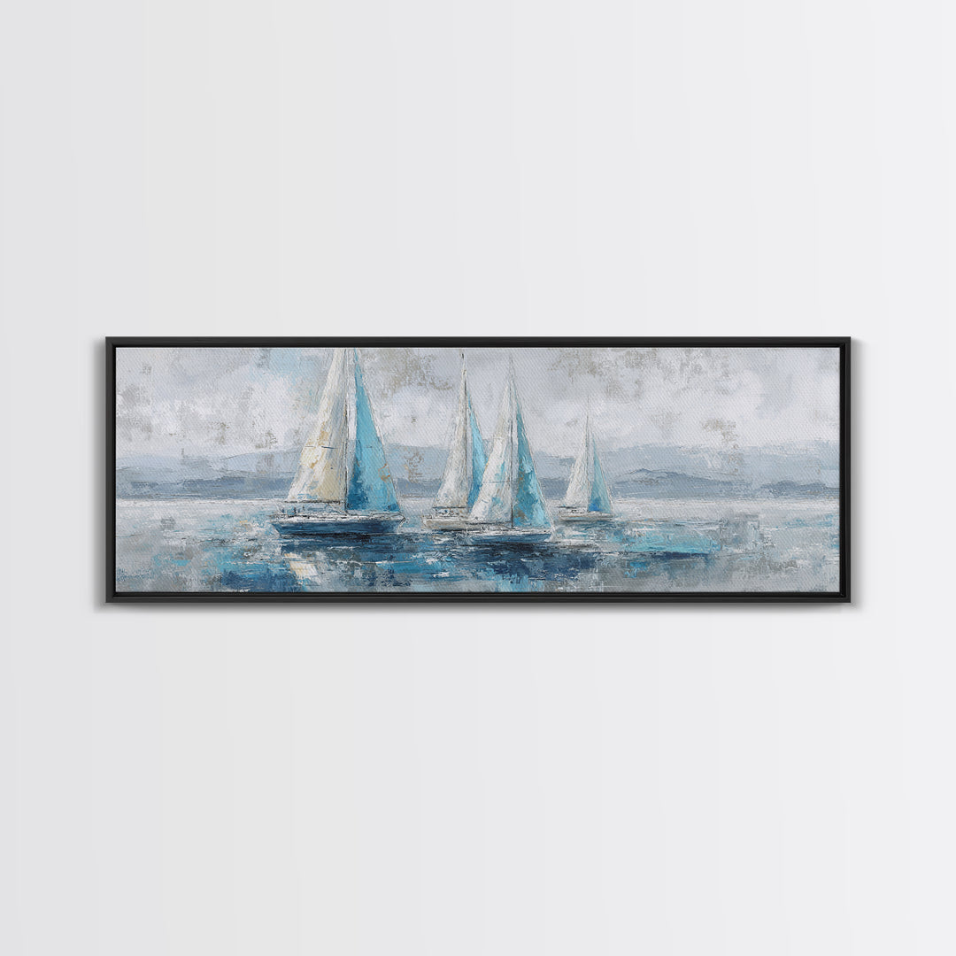 Blueprint Sailboat Technical Drawing Canvas Print, Nautical Art, Neutral Decor, Coastal Decor, Fine Art, Harbor, Home Decor, NAU-3x1-40