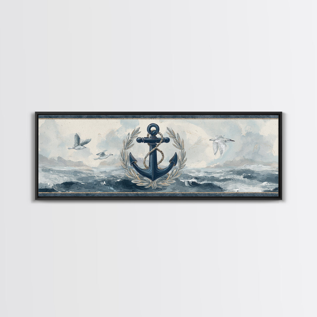 Anchor and Laurel Nautical Crest Without Text Canvas Print, Nautical Art, Beach Print, Coastal Decor, Fine Art, Harbor, NAU-3x1-45