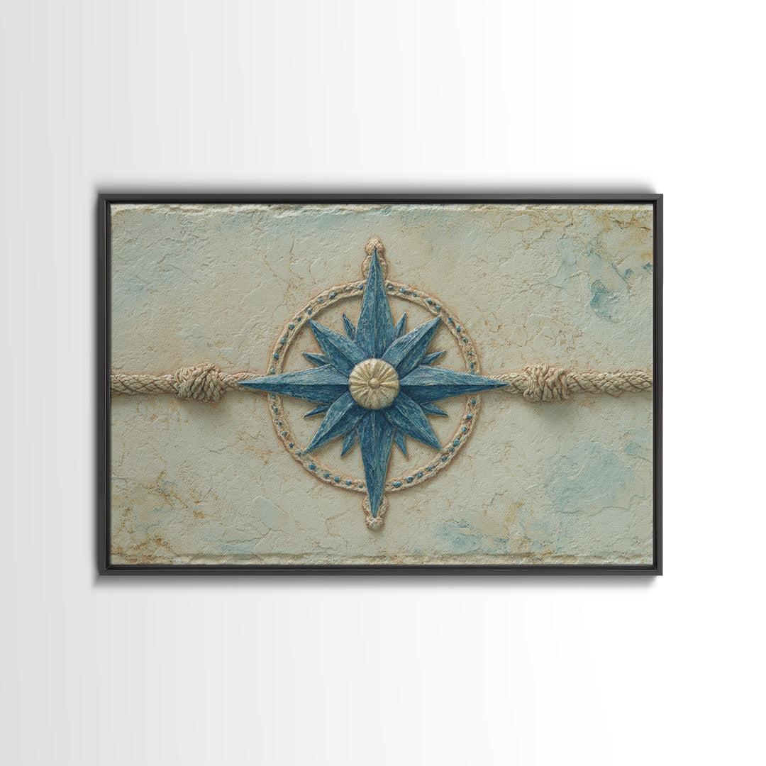 Nautical Star Compass Rose Framed Canvas Print, Nautical Art, Printable Art, Coastal Decor, Fine Art, Harbor, Gallery Wall, NAU-3x2-18