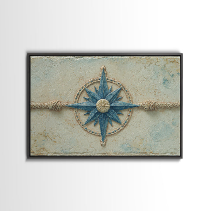 Nautical Star Compass Rose Framed Canvas Print, Nautical Art, Printable Art, Coastal Decor, Fine Art, Harbor, Gallery Wall, NAU-3x2-18