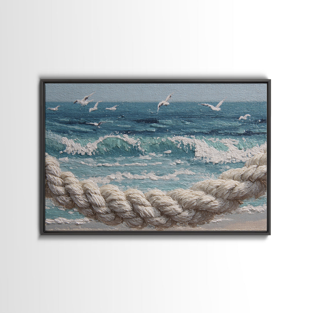 Knotted Rope Pattern Framed Canvas Print, Nautical Art, Statement Artwork, Coastal Decor, Fine Art, Harbor, Wall Decor, NAU-3x2-85