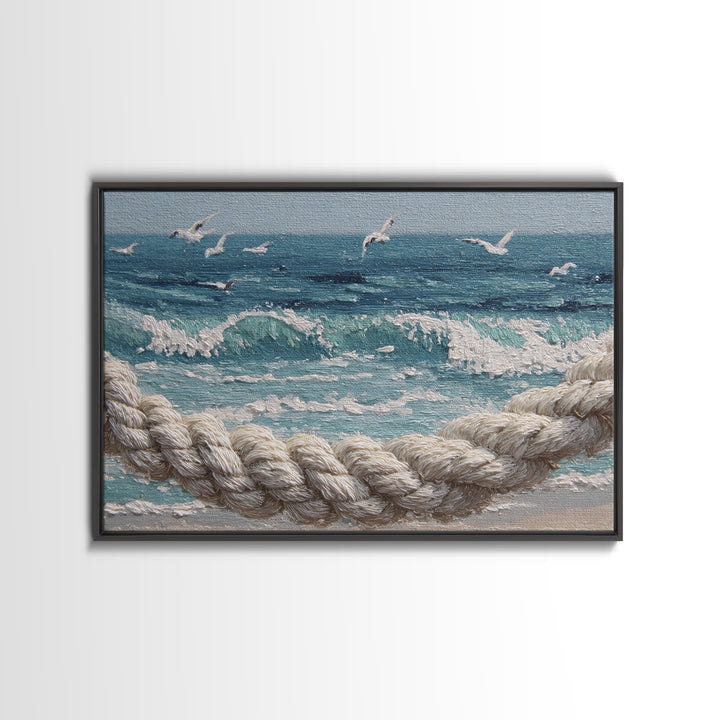 Knotted Rope Pattern Framed Canvas Print, Nautical Art, Statement Artwork, Coastal Decor, Fine Art, Harbor, Wall Decor, NAU-3x2-85