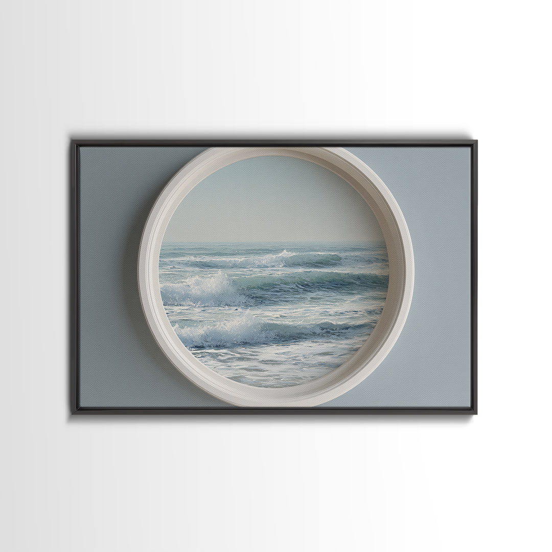 Porthole View of Waves and Moon Canvas Print, Nautical Art, Landscape Art, Coastal Decor, Fine Art, Harbor, Textured Painting, NAU-3x2-98