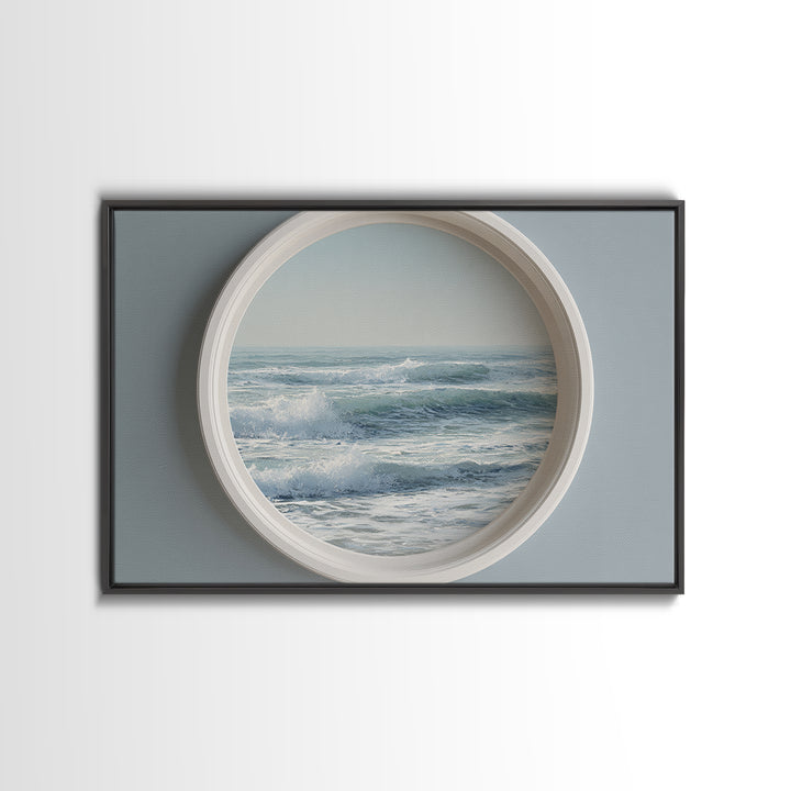 Porthole View of Waves and Moon Canvas Print, Nautical Art, Landscape Art, Coastal Decor, Fine Art, Harbor, Textured Painting, NAU-3x2-98