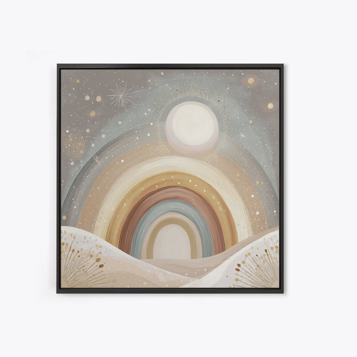 Neutral Boho Sun and Arch Shapes Framed Canvas Print, Nursery Decor, Nursery Art, Abstract Art, Nursery, Kids Wall Art, NDE-1x1-11