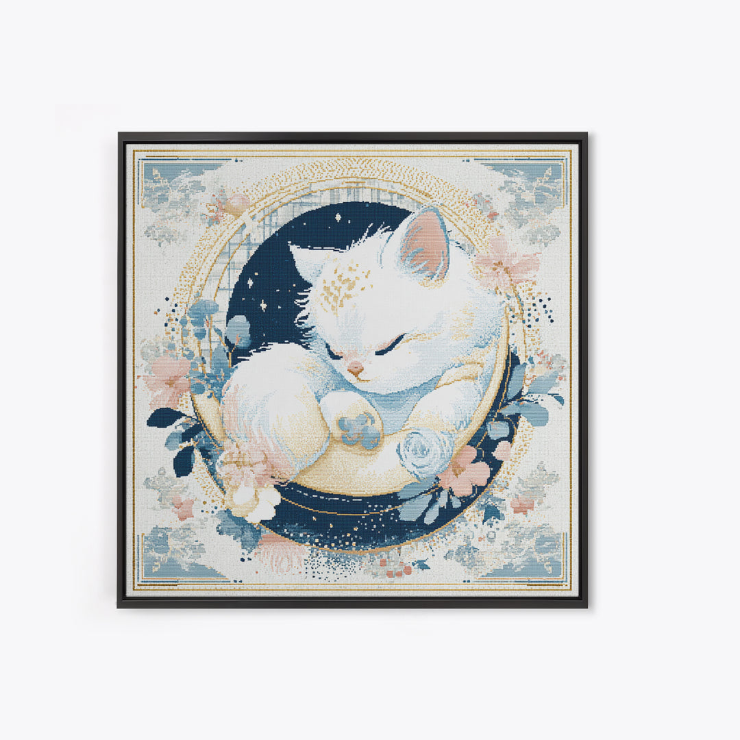 Sleeping Kitten on Crescent Moon Canvas Print, Nursery Decor, Gallery Decor, Fine Art, Nursery, Wall Art, Home Decor, NDE-1x1-17