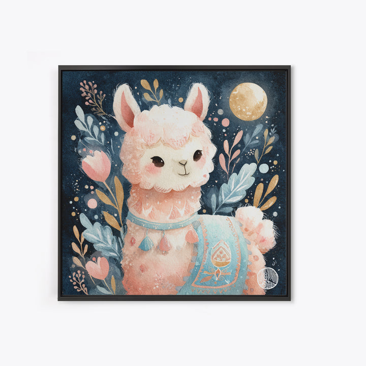 Cute Llama with Blanket Pattern Framed Canvas Print, Nursery Decor, Neutral Decor, Fine Art, Nursery, Home Decor, Wall Decor, NDE-1x1-21