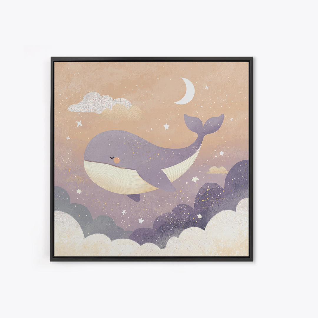 Baby Whale Swimming Through Stars Framed Canvas Print, Nursery Decor, Gallery Decor, Fine Art, Nursery, Wall Art, Home Decor, NDE-1x1-32