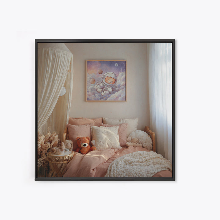 Little Astronaut Bear Framed Canvas Print, Nursery Decor, Neutral Decor, Fine Art, Nursery, Home Decor, Wall Decor, Art Print, NDE-1x1-63