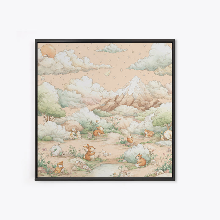 Calm Mountain Nursery Landscape Framed Canvas Print, Nursery Decor, Kids Wall Art, Fine Art, Nursery, Room Decor, NDE-1x1-72
