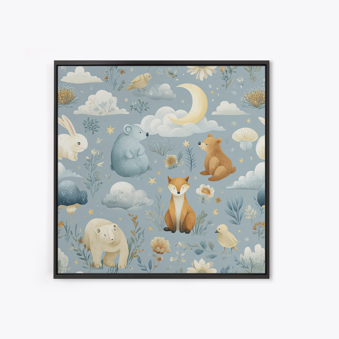 Woodland Animal Parade Framed Canvas Print, Nursery Decor, Fine Art Print, Fine Art, Nursery, Nursery Wall Art, NDE-1x1-74