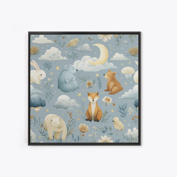 Woodland Animal Parade Framed Canvas Print, Nursery Decor, Fine Art Print, Fine Art, Nursery, Nursery Wall Art, NDE-1x1-74