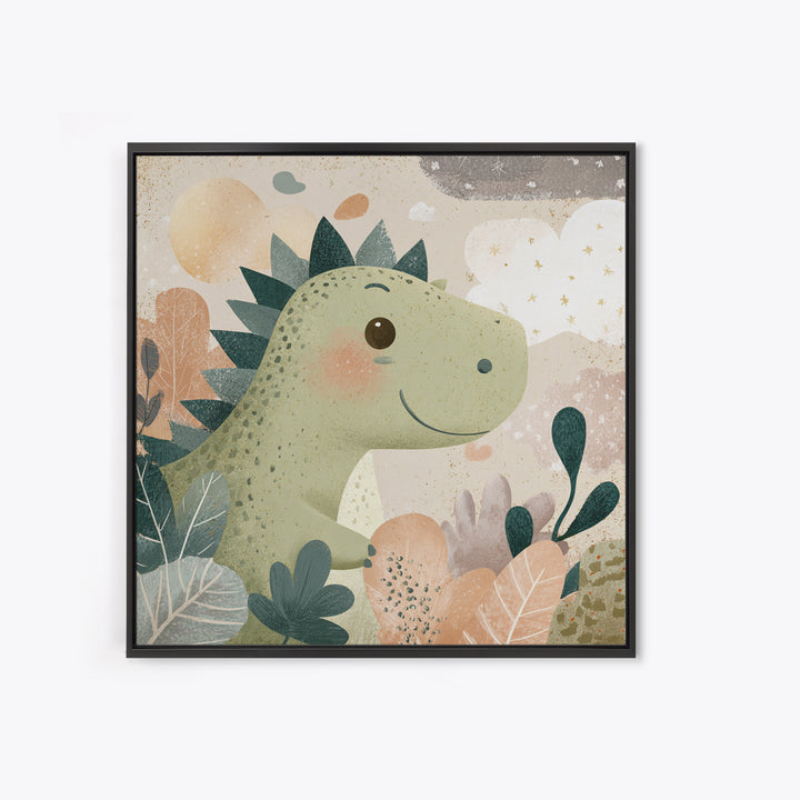 Gentle Dinosaur Family Framed Canvas Print, Nursery Decor, Boho Decor, Oil Painting, Nursery, Nursery Wall Art, Framed Wall Art, NDE-1x1-79