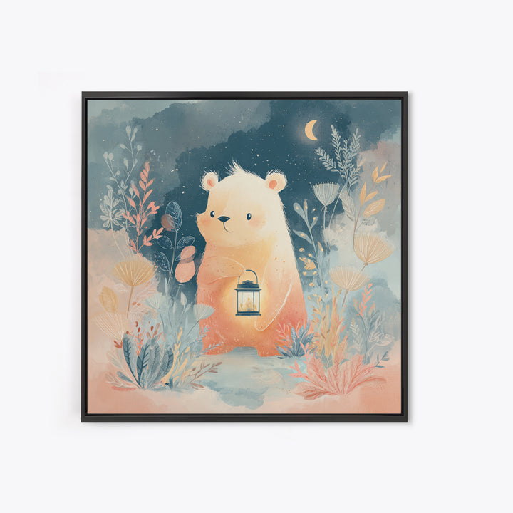 Storybook Bear with Little Lantern Canvas Print, Nursery Decor, Statement Artwork, Fine Art, Nursery, Printable Wall Art, NDE-1x1-9