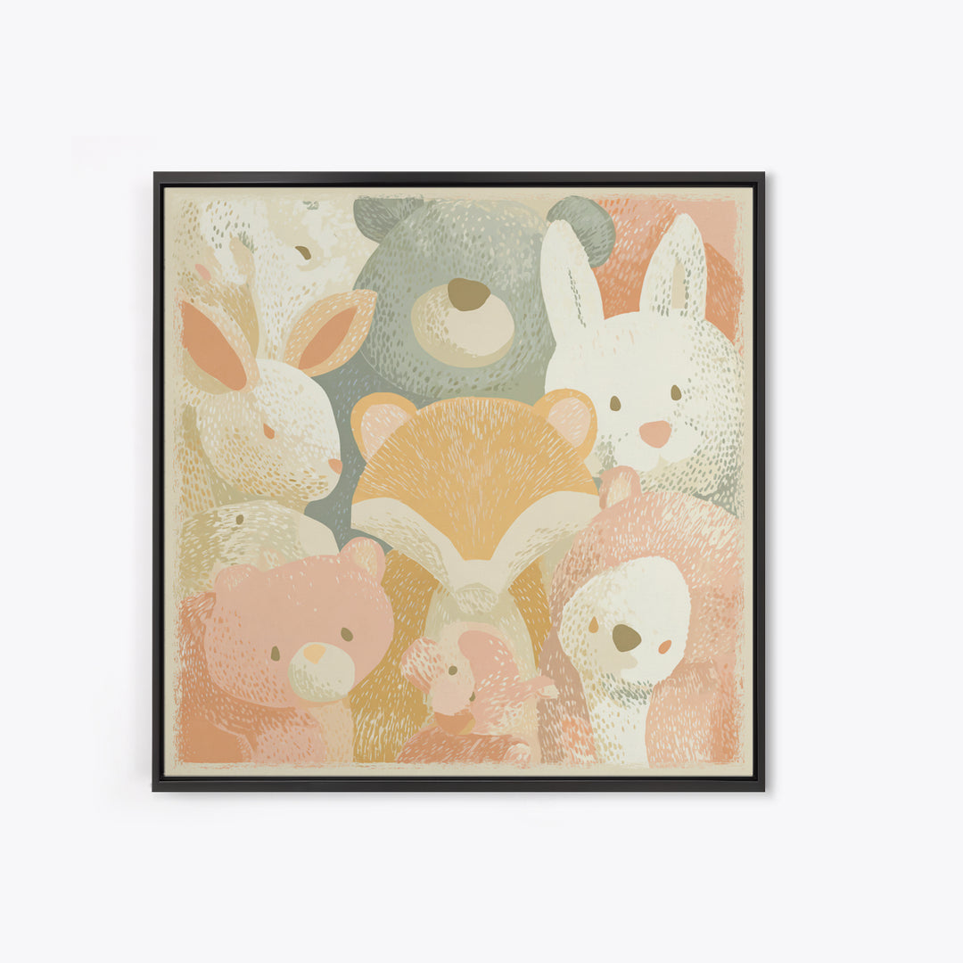 Woodland Animal Parade Canvas Print, Nursery Decor, Textured Painting, Nursery, Bedroom Decor, Wall Decal, Wall Decals, NDE-1x1-98