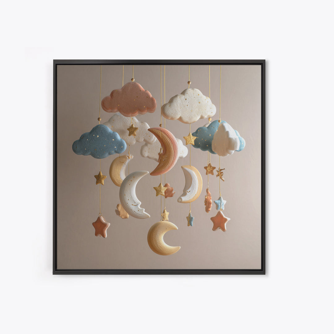 Moon Phase Mobile Canvas Print, Nursery Decor, Art Print, Nursery, Woodland Nursery Decor, Nursery Prints, Playroom Decor, NDE-1x1-99