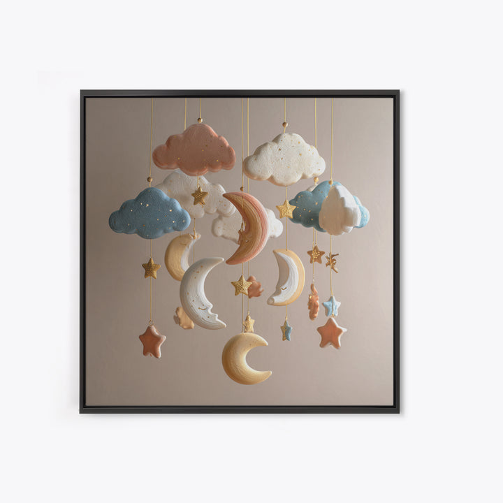 Moon Phase Mobile Canvas Print, Nursery Decor, Art Print, Nursery, Woodland Nursery Decor, Nursery Prints, Playroom Decor, NDE-1x1-99