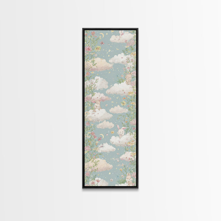 Pastel Butterfly and Wildflower Pattern Canvas Print, Nursery Decor, Nursery Wall Decals, Oil Painting, Nursery, NDE-1x3-100