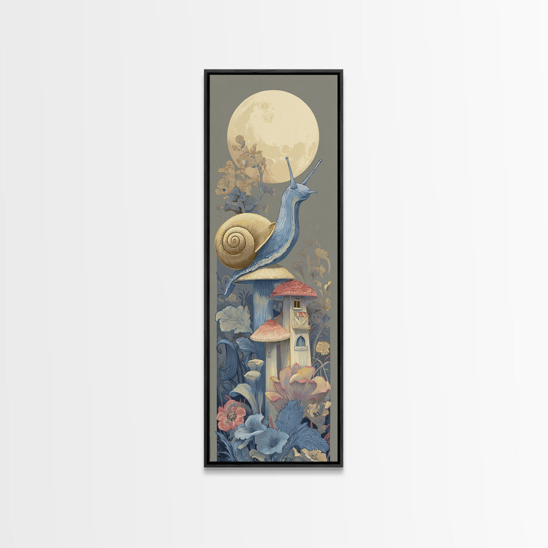 Garden Snail with Mushroom House Canvas Print, Nursery Decor, Nursery Prints, Nursery, Nursery Wall Decal, Boy Nursery Decor, NDE-1x3-11