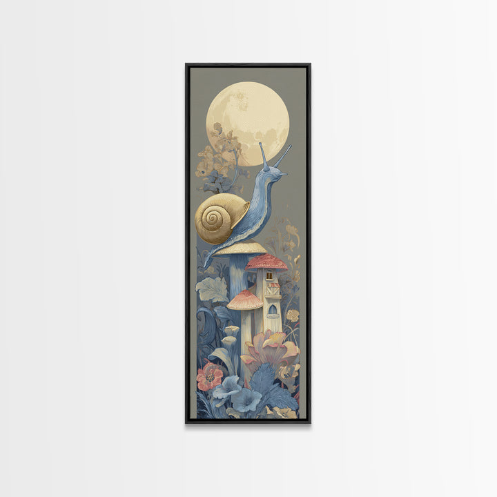 Garden Snail with Mushroom House Canvas Print, Nursery Decor, Nursery Prints, Nursery, Nursery Wall Decal, Boy Nursery Decor, NDE-1x3-11