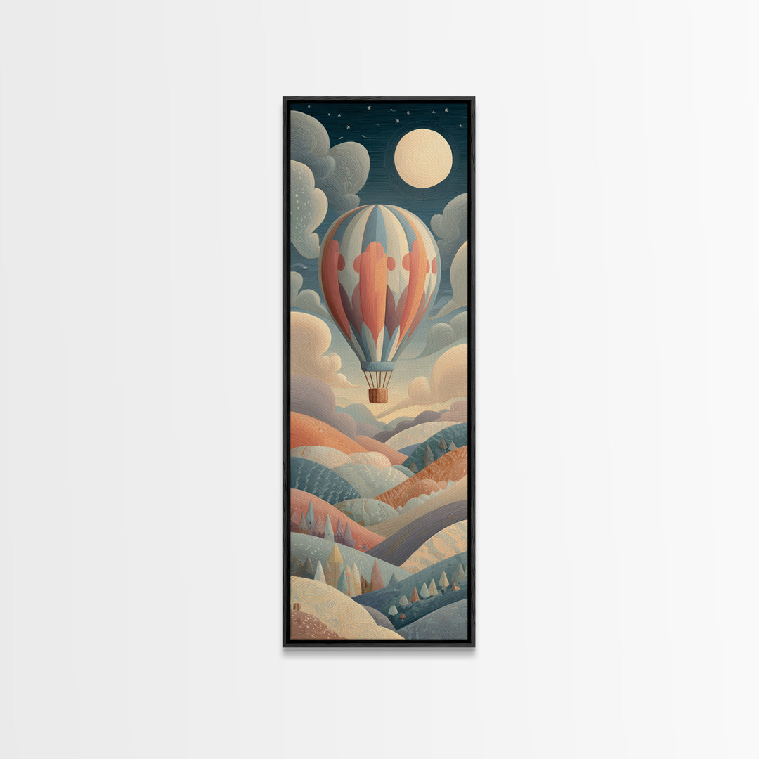 Hot Air Balloon Drifting Framed Canvas Print, Nursery Decor, Art Print, Nursery, Woodland Nursery Decor, Nursery Prints, NDE-1x3-24