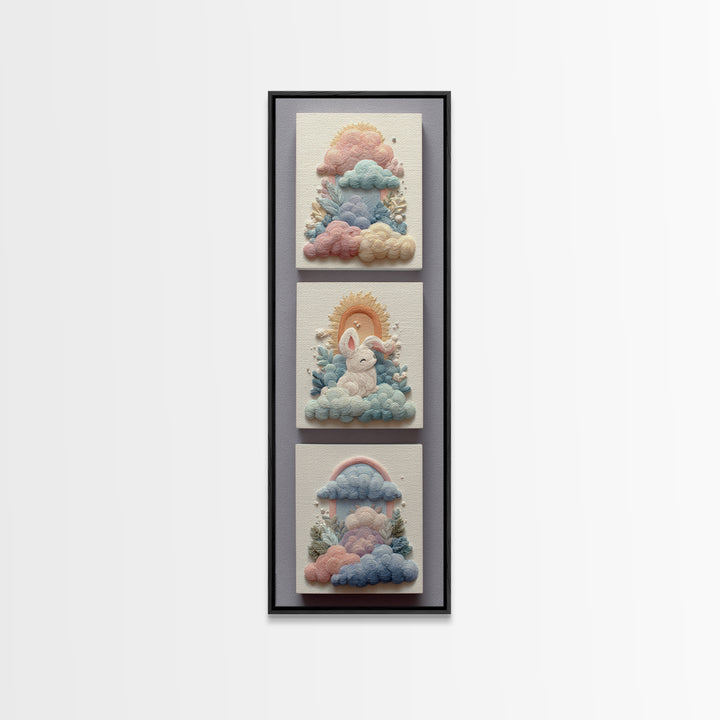 Pastel Rainbow with Soft Cloud Shapes Canvas Print, Nursery Decor, Minimalist Decor, Nursery, Wall Decals, Nursery Wall Decor, NDE-1x3-37