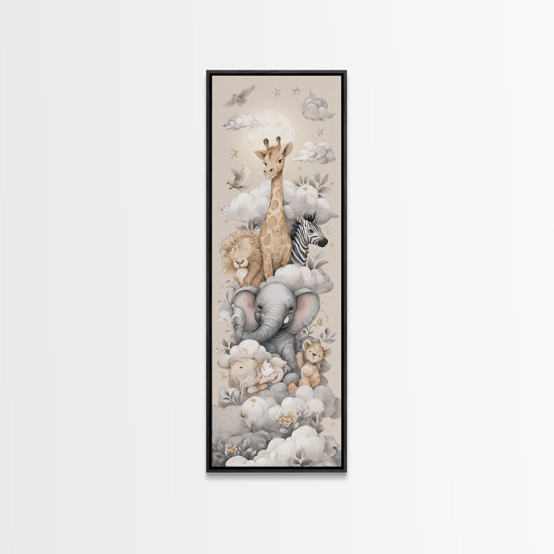 Cute Safari Animals Canvas Print, Nursery Decor, Nursery Wall Decor, Fine Art, Nursery, Nursery Name Sign, Kids Wall Art, NDE-1x3-40