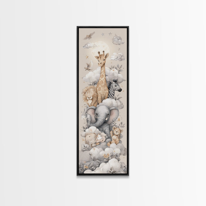 Cute Safari Animals Canvas Print, Nursery Decor, Nursery Wall Decor, Fine Art, Nursery, Nursery Name Sign, Kids Wall Art, NDE-1x3-40