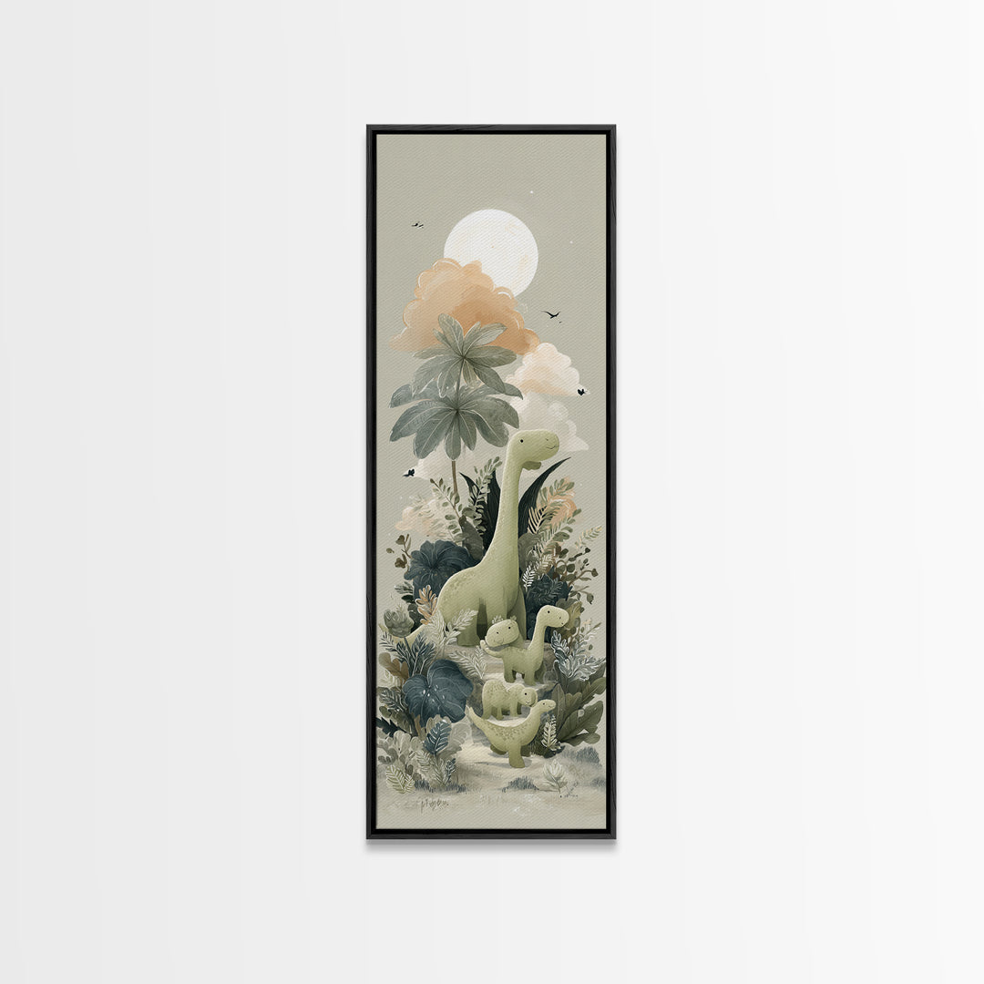 Gentle Dinosaur Family Canvas Print, Nursery Decor, Floral Wall Art, Fine Art, Nursery, Gallery Decor, Neutral Decor, NDE-1x3-43