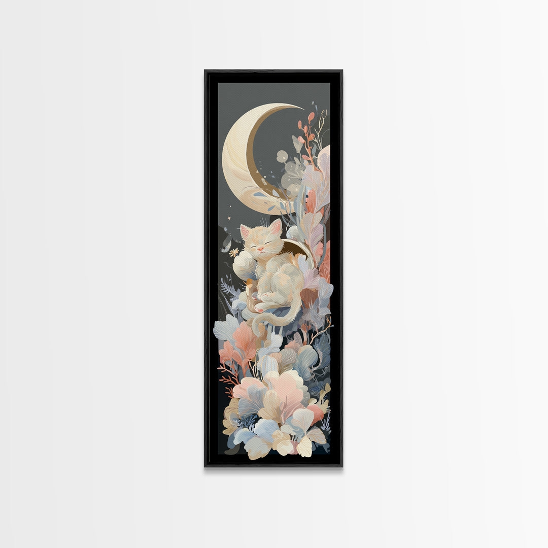 Sleeping Kitten on Crescent Moon Canvas Print, Nursery Decor, Fine Art Print, Fine Art, Nursery, Nursery Wall Art, NDE-1x3-5