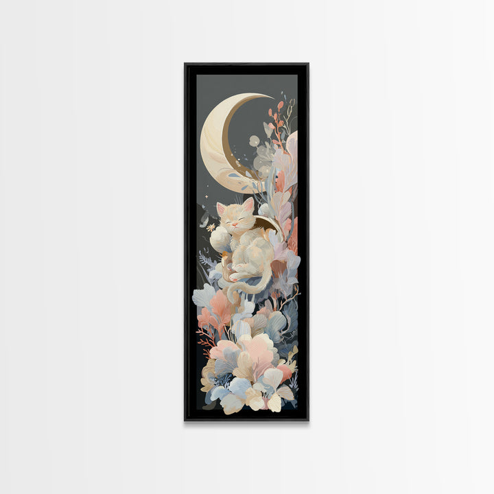 Sleeping Kitten on Crescent Moon Canvas Print, Nursery Decor, Fine Art Print, Fine Art, Nursery, Nursery Wall Art, NDE-1x3-5
