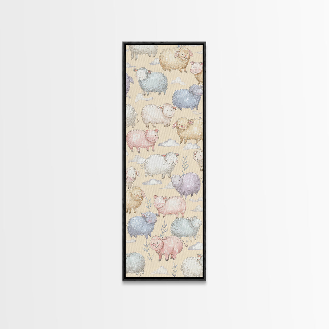 Farm Animals in Soft Watercolor Style Framed Canvas Print, Nursery Decor, Nursery Wall Decal, Oil Painting, Nursery, NDE-1x3-54