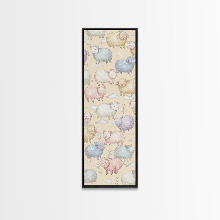 Farm Animals in Soft Watercolor Style Framed Canvas Print, Nursery Decor, Nursery Wall Decal, Oil Painting, Nursery, NDE-1x3-54