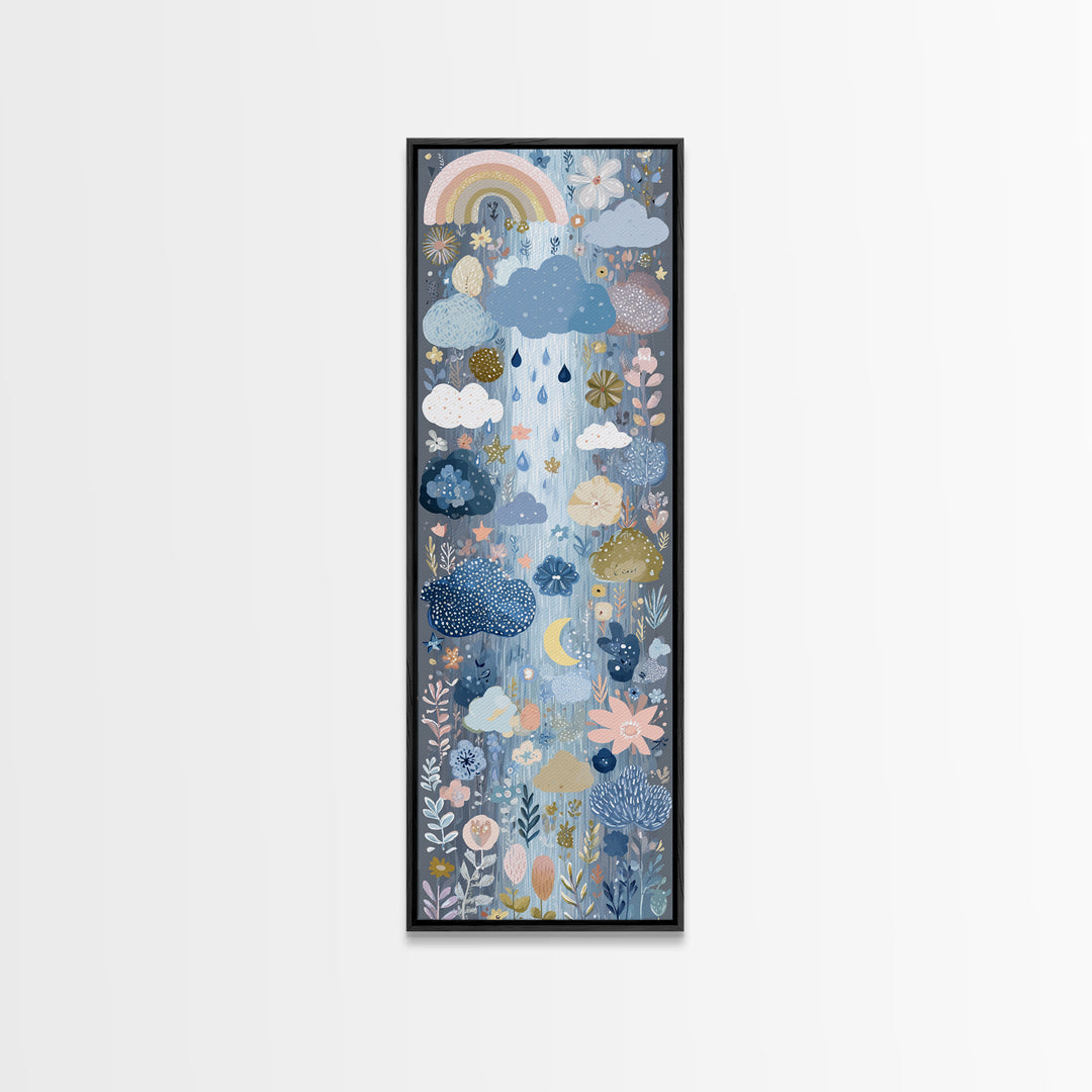 Cloud Rainbow and Raindrop Composition Canvas Print, Nursery Decor, Nursery Prints, Fine Art, Nursery, Nursery Wall Decal, NDE-1x3-56