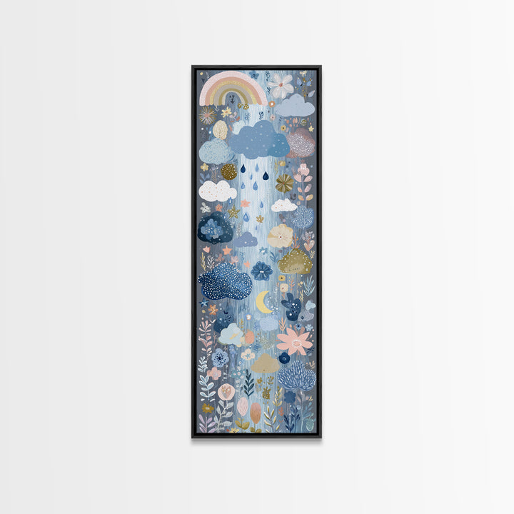 Cloud Rainbow and Raindrop Composition Canvas Print, Nursery Decor, Nursery Prints, Fine Art, Nursery, Nursery Wall Decal, NDE-1x3-56
