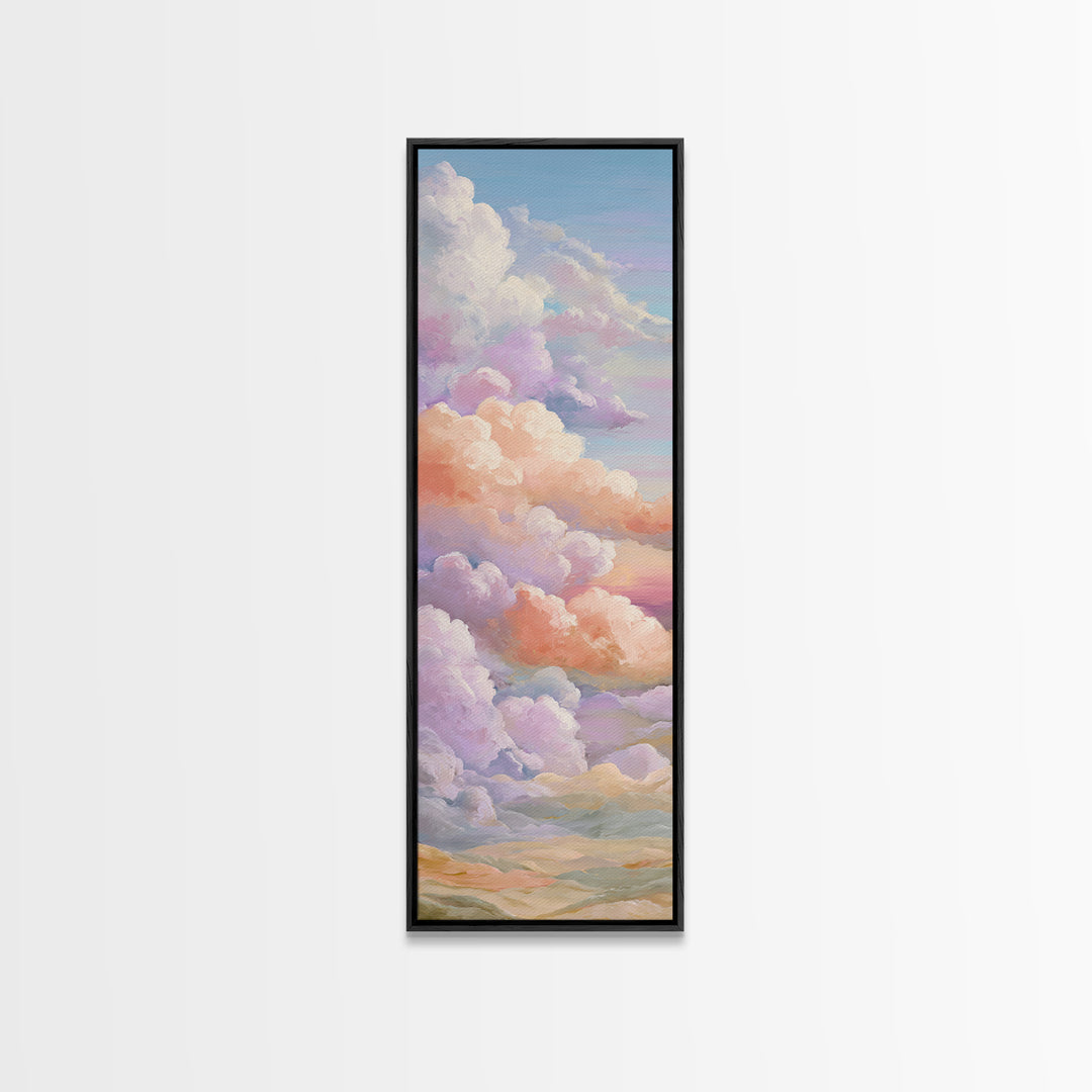 Pastel Rainbow with Soft Cloud Shapes Framed Canvas Print, Nursery Decor, Abstract Art, Nursery, Nursery Prints, NDE-1x3-61