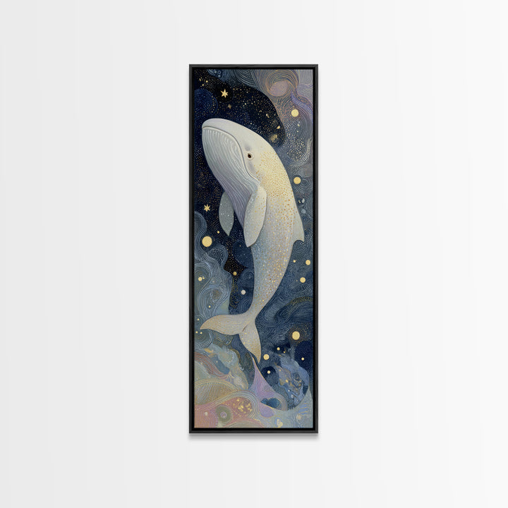 Baby Whale Swimming Through Stars Canvas Print, Nursery Decor, Botanical Wall Art, Nursery, Neutral Decor, Modern Decor, NDE-1x3-68