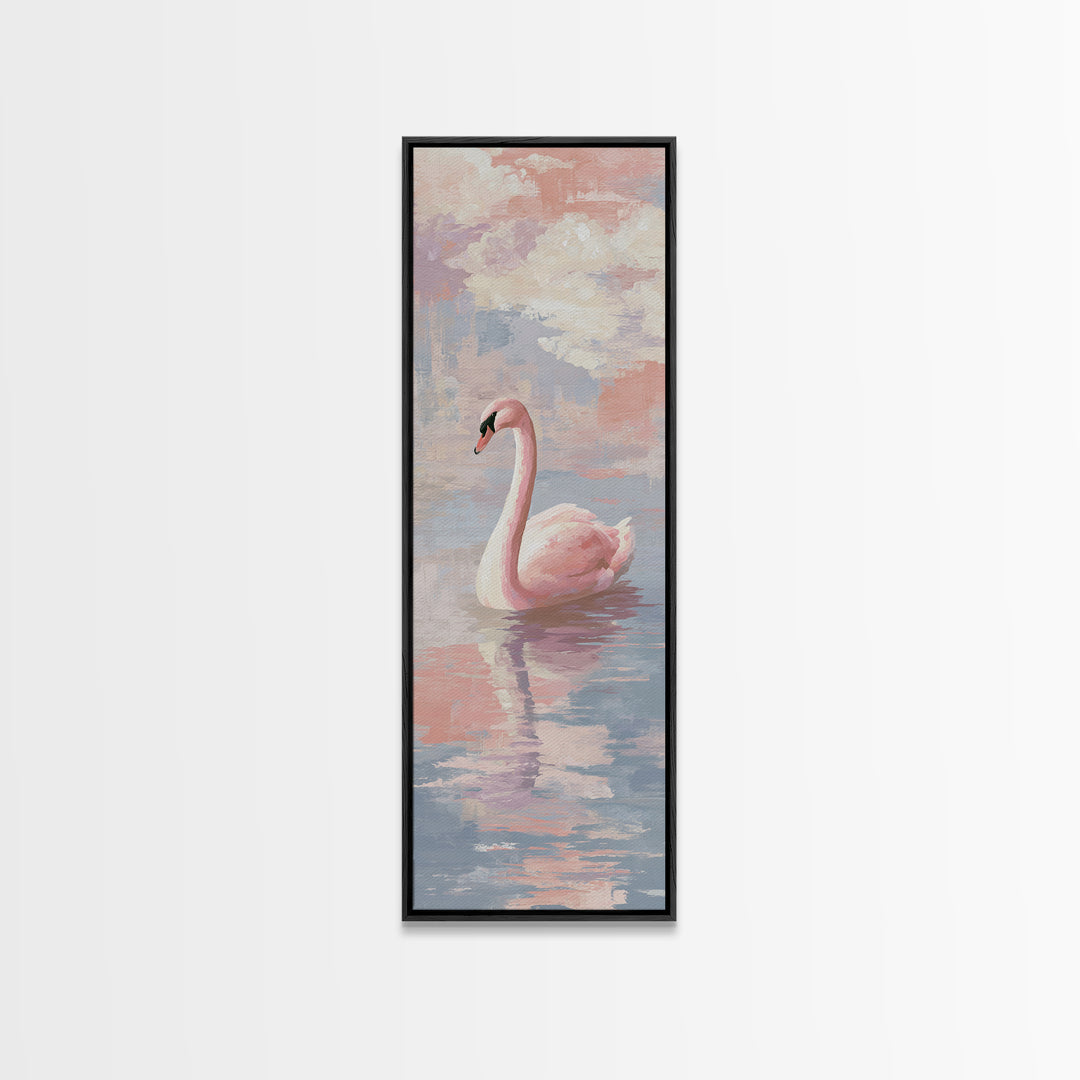 Pink Swan on Calm Pond Canvas Print, Nursery Decor, Nursery Wall Decor, Fine Art, Nursery, Nursery Name Sign, Kids Wall Art, NDE-1x3-73
