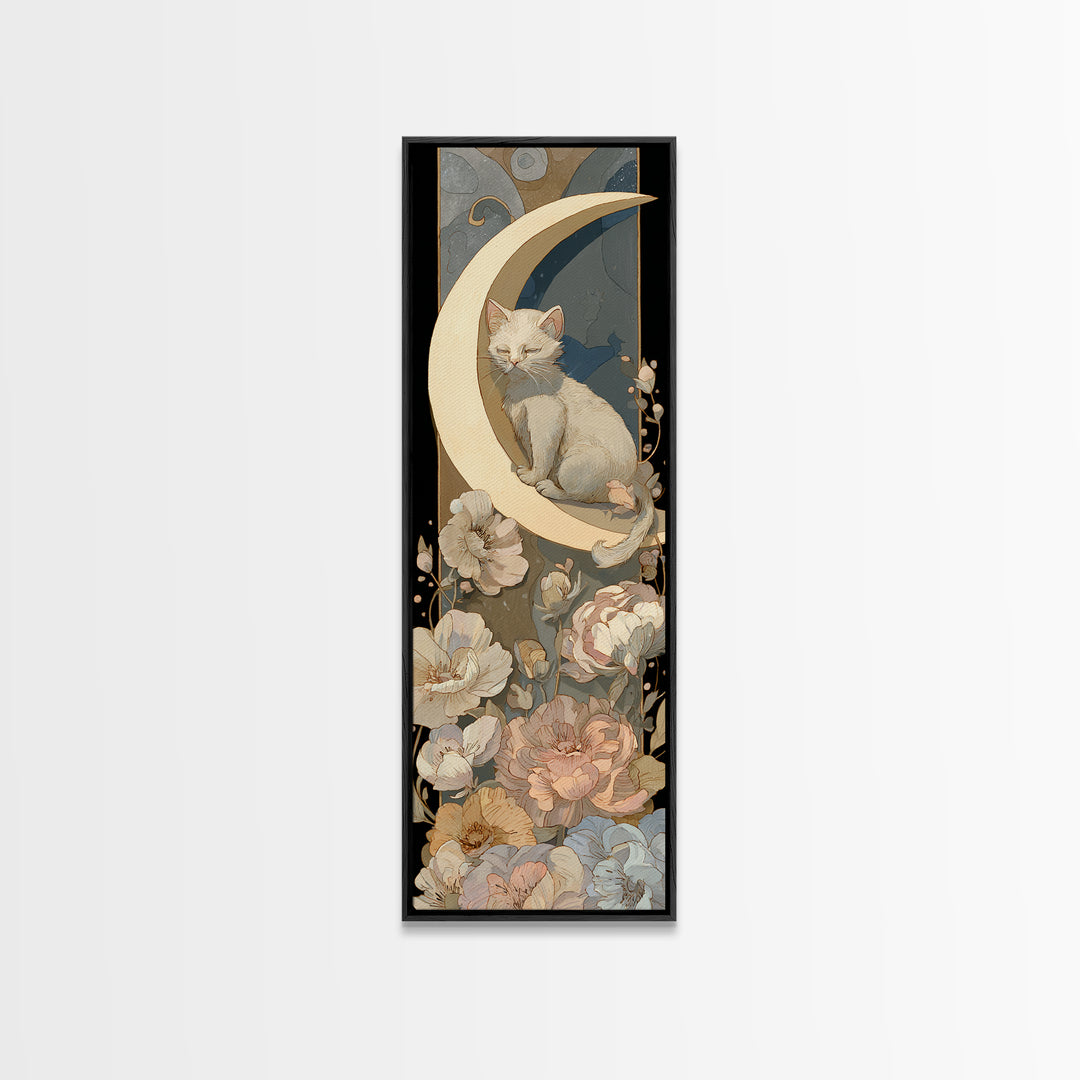 Sleeping Kitten on Crescent Moon Canvas Print, Nursery Decor, Wall Decor, Nursery, Woodland Nursery Decor, Nursery Prints, NDE-1x3-77
