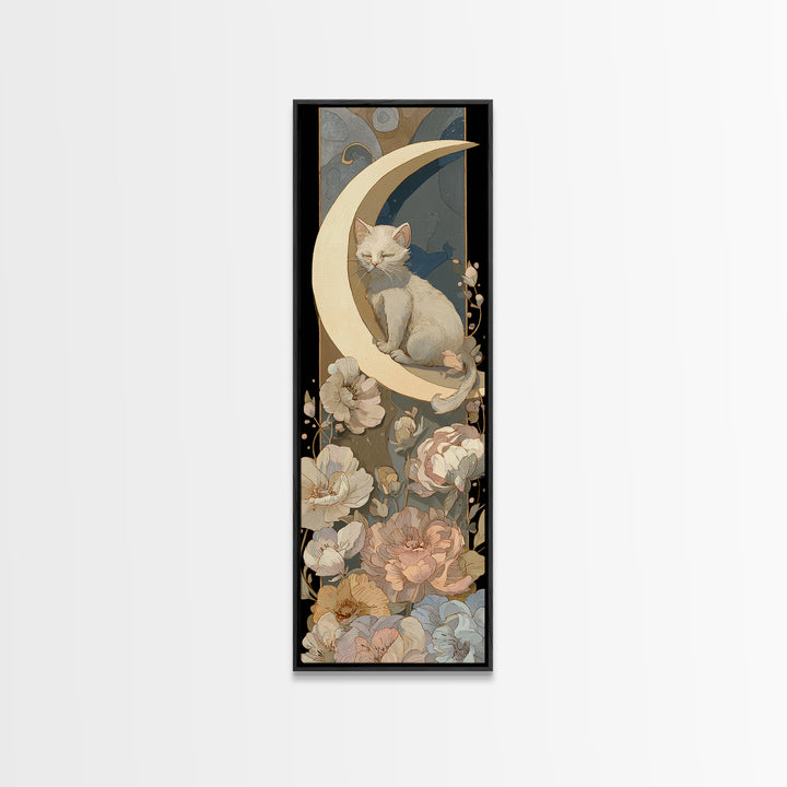 Sleeping Kitten on Crescent Moon Canvas Print, Nursery Decor, Wall Decor, Nursery, Woodland Nursery Decor, Nursery Prints, NDE-1x3-77