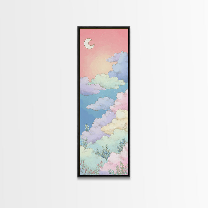 Pastel Rainbow with Soft Cloud Shapes Canvas Print, Nursery Decor, Wall Decal, Abstract Art, Nursery, Wall Light, NDE-1x3-85