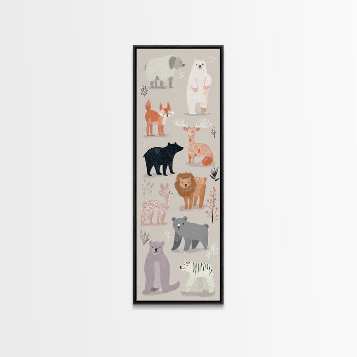 Woodland Animal Parade Canvas Print, Nursery Decor, Contemporary Art, Fine Art, Nursery, Wall Decals, Nursery Wall Decor, NDE-1x3-86