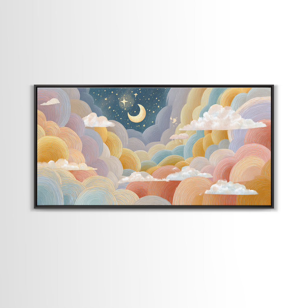 Pastel Rainbow with Soft Cloud Shapes Canvas Print, Nursery Decor, Nursery Wall Art, Fine Art, Nursery, Botanical Wall Art, NDE-2x1-21