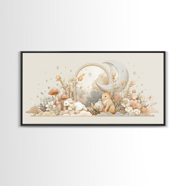 Soft Floral Initial Frame Without Letters Framed Canvas Print, Nursery Decor, Minimalist Decor, Oil Painting, Nursery, NDE-2x1-30