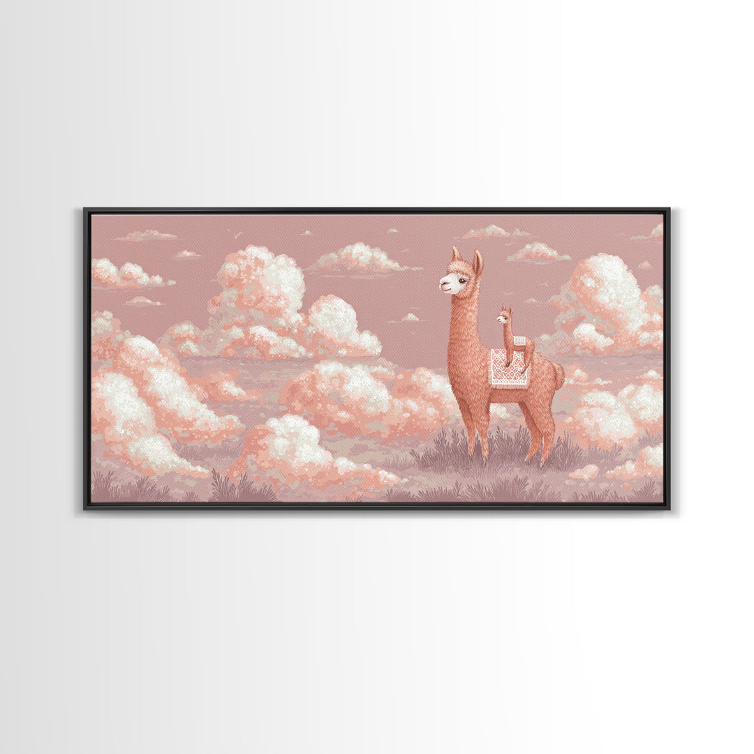 Cute Llama with Blanket Pattern Canvas Print, Nursery Decor, Nursery, Floral Wall Art, Botanical Wall Art, Floral Wallpaper, NDE-2x1-41