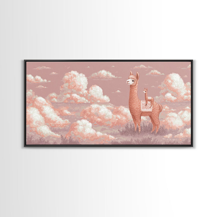 Cute Llama with Blanket Pattern Canvas Print, Nursery Decor, Nursery, Floral Wall Art, Botanical Wall Art, Floral Wallpaper, NDE-2x1-41