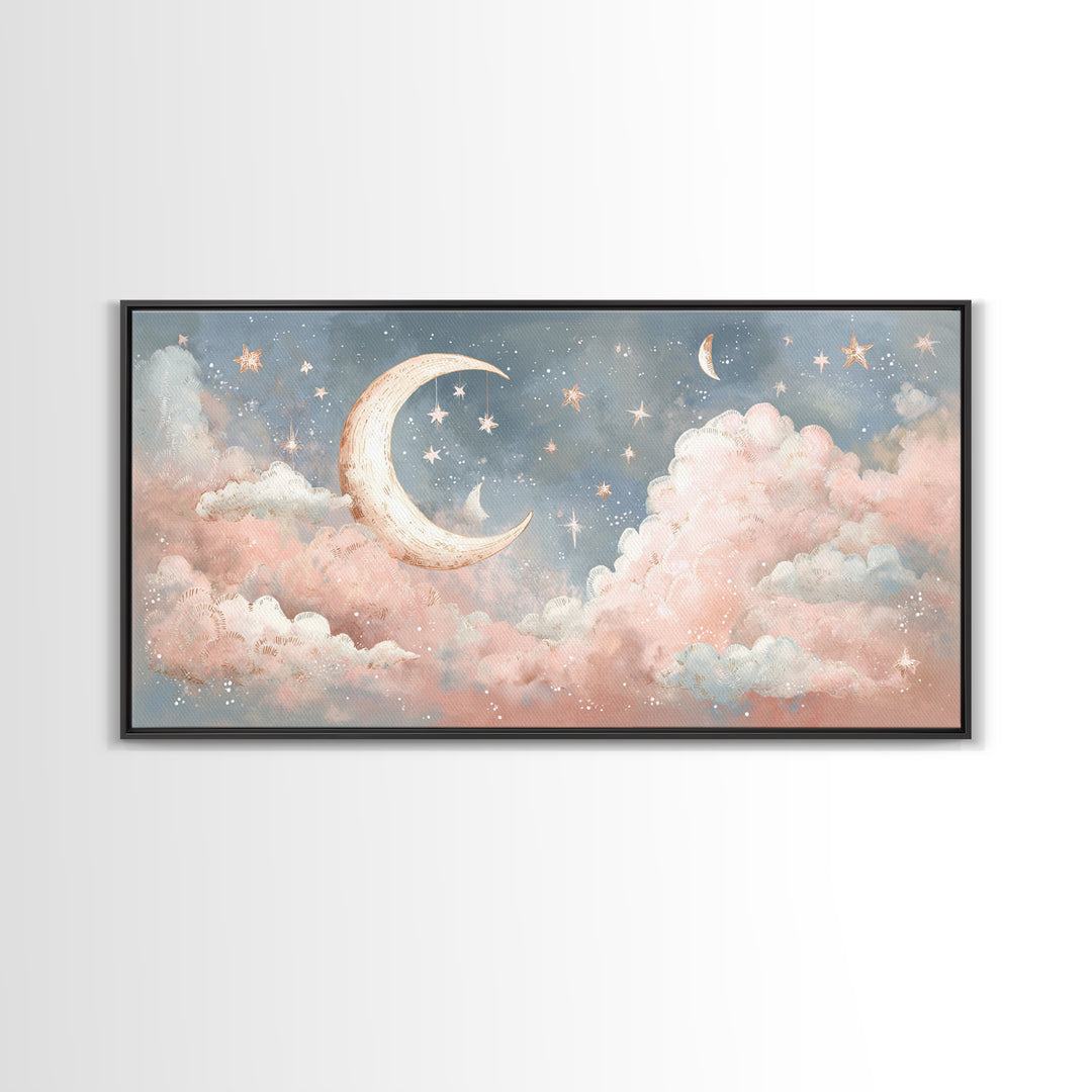 Moon Phase Mobile Canvas Print, Nursery Decor, Wall, Oil Painting, Nursery, Nursery Wall Decals, Woodland Nursery, NDE-2x1-47