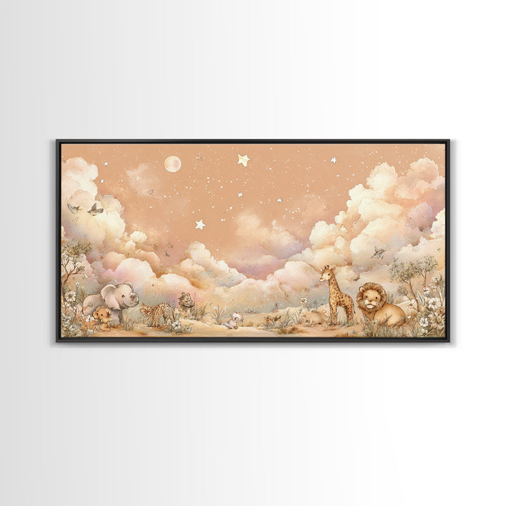 Cute Safari Animals Canvas Print, Nursery Decor, Printable Wall Art, Fine Art, Nursery, Nursery Prints, Playroom Decor, NDE-2x1-48